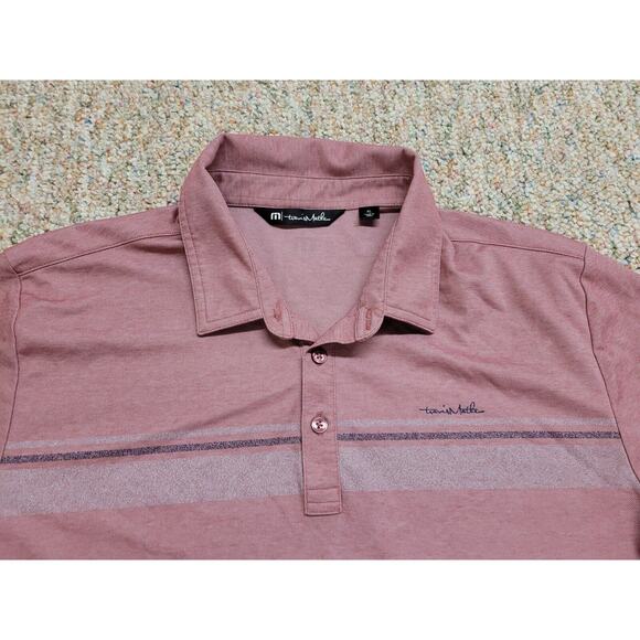 Travis Mathew Polo Shirt Mens XL Pink Golf Performance Striped Pima Cotton - Picture 2 of 16